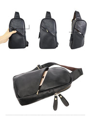 Vintage Dark Brown Leather Mens Chest Bag Black Sling Bag Sling Pack For Men - iwalletsmen
