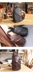 Vintage Dark Brown Leather Mens Chest Bag Black Sling Bag Sling Pack For Men - iwalletsmen