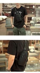Vintage Dark Brown Leather Mens Chest Bag Black Sling Bag Sling Pack For Men - iwalletsmen