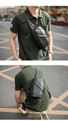 Vintage Dark Brown Leather Mens Chest Bag Black Sling Bag Sling Pack For Men - iwalletsmen