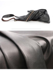 Vintage Dark Brown Leather Mens Chest Bag Black Sling Bag Sling Pack For Men - iwalletsmen