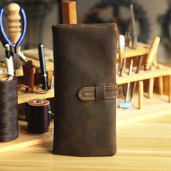 Vintage Red Brown Leather Mens Long Wallet Bifold Zipper Long Wallet For Men - iwalletsmen