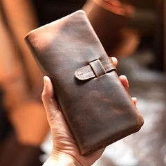 Vintage Red Brown Leather Mens Long Wallet Bifold Zipper Long Wallet For Men - iwalletsmen