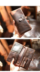Vintage Red Brown Leather Mens Long Wallet Bifold Zipper Long Wallet For Men - iwalletsmen
