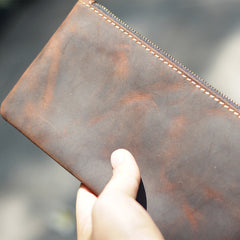 Vintage Dark Brown Leather Mens Phone Wallet Clutch Bag Wristlet Bag Zipper Long Wallet For Men - iwalletsmen