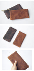 Vintage Dark Brown Leather Mens Phone Wallet Clutch Bag Wristlet Bag Zipper Long Wallet For Men - iwalletsmen