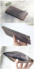 Vintage Dark Brown Leather Mens Phone Wallet Clutch Bag Wristlet Bag Zipper Long Wallet For Men - iwalletsmen