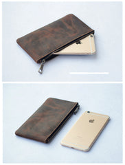 Vintage Dark Brown Leather Mens Phone Wallet Clutch Bag Wristlet Bag Zipper Long Wallet For Men - iwalletsmen