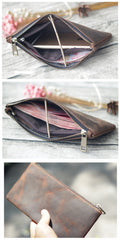Vintage Dark Brown Leather Mens Phone Wallet Clutch Bag Wristlet Bag Zipper Long Wallet For Men - iwalletsmen
