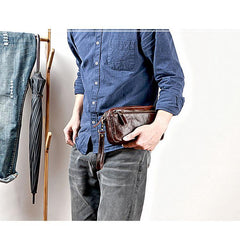 Vintage Dark Brown Leather Mens Phone Wallet Clutch Wallet Wristlet Bag Zipper Long Wallet For Men - iwalletsmen