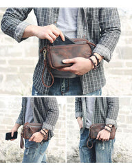 Vintage Dark Brown Leather Mens Phone Wallet Clutch Wallet Wristlet Bag Zipper Long Wallet For Men - iwalletsmen
