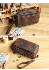 Vintage Dark Brown Leather Mens Phone Wallet Clutch Wallet Wristlet Bag Zipper Long Wallet For Men - iwalletsmen