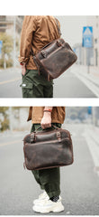 Vintage Dark Brown Mens Leather Briefcase Work Handbag Brown 15'' Computer Briefcase For Men - iwalletsmen