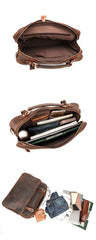 Vintage Dark Brown Mens Leather Briefcase Work Handbag Brown 15'' Computer Briefcase For Men - iwalletsmen