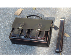 Vintage Dark Brown Mens Leather Briefcase Work Handbag Dark Coffee 14'' Computer Briefcase For Men - iwalletsmen