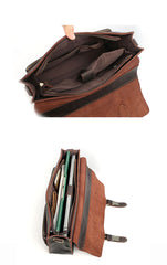 Vintage Dark Brown Mens Leather Briefcase Work Handbag Dark Coffee 14'' Computer Briefcase For Men - iwalletsmen