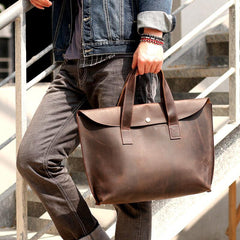 Vintage Dark Brown Mens Leather Briefcase Work Handbag Brown 15'' Computer Briefcases For Men - iwalletsmen