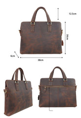 Vintage Dark Brown 14'' Computer Briefcase Mens Leather Briefcase Work Handbags Black For Men - iwalletsmen