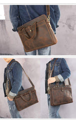 Vintage Dark Brown Mens Leather Briefcase Work Handbags Black 14'' Computer Briefcases For Men - iwalletsmen