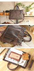 Vintage Dark Brown Mens Leather Briefcase Work Handbags Brown 14'' Computer Briefcase For Men - iwalletsmen