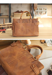 Vintage Dark Brown Mens Leather Briefcase Work Handbags Brown 14'' Computer Briefcase For Men - iwalletsmen