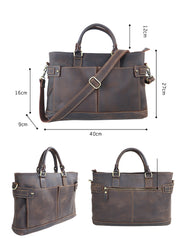 Vintage Dark Brown Mens Leather Briefcase Work Handbags Brown 14'' Computer Briefcase For Men - iwalletsmen
