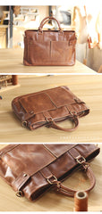 Vintage Dark Brown Mens Leather Briefcase Work Handbags Brown 14'' Computer Briefcase For Men - iwalletsmen