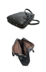 Vintage Coffee Mens Leather Briefcase Work Handbag Black 14'' Laptop Briefcases For Men - iwalletsmen