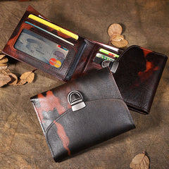 Handmade Leather Mens Graffiti Trifold billfold Wallet Vertical Small Card Wallet For Men - iwalletsmen