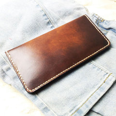 Vintage Leather Bifold Mens Long Wallet Coffee Leather Long Wallets for Men - iwalletsmen
