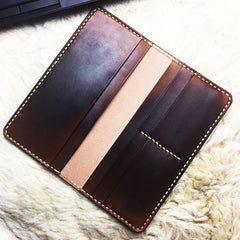 Vintage Leather Bifold Mens Long Wallet Coffee Leather Long Wallets for Men - iwalletsmen