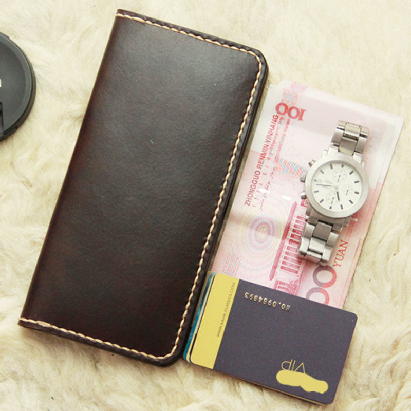 Vintage Leather Coffee Bifold Mens Long Wallet Leather Long Wallets for Men - iwalletsmen