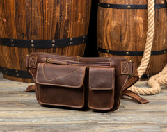 Vintage Leather Fanny Pack Mens Waist Bag Hip Pack Belt Bag Bumbag for Men