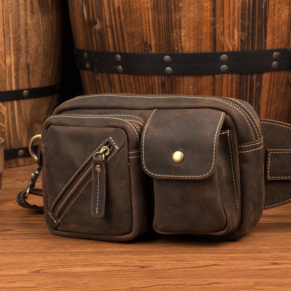 Vintage Leather Fanny Pack Mens Waist Bag Hip Pack Belt Bag Bumbag for Men