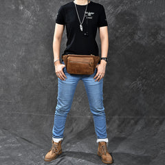 Vintage Leather Fanny Pack Mens Waist Bag Hip Pack Belt Bag for Men