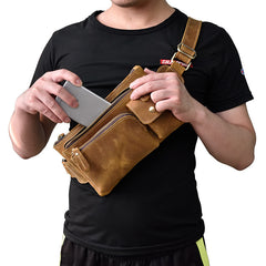 Vintage Leather Fanny Pack Mens Waist Bag Hip Pack Belt Bag for Men - iwalletsmen