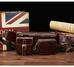 Vintage Leather Fanny Pack Mens Waist Bag Hip Pack Belt Bag for Men - iwalletsmen