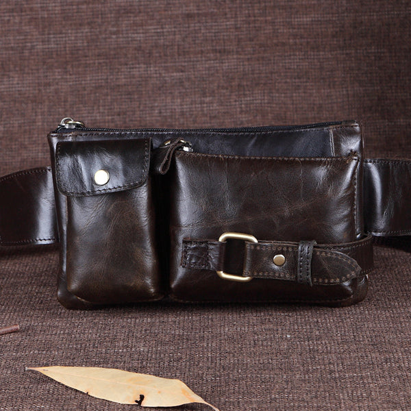 Vintage Leather Fanny Pack Mens Waist Bag Hip Pack Belt Bag for Men - iwalletsmen