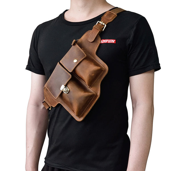 Vintage Leather Fanny Pack Mens Waist Bag Hip Pack Belt Bag for Men - iwalletsmen