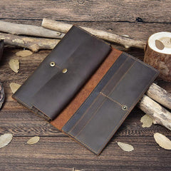 Vintage Leather Mens Long Wallet Bifold Coffee Long Wallet for Men - iwalletsmen