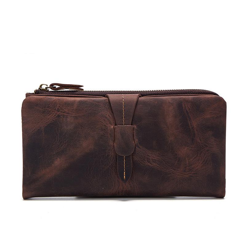 Vintage Coffee Cool Mens Leather Long Wallets Bifold Long Wallet for Men - iwalletsmen