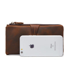 Vintage Coffee Cool Mens Leather Long Wallets Bifold Long Wallet for Men - iwalletsmen