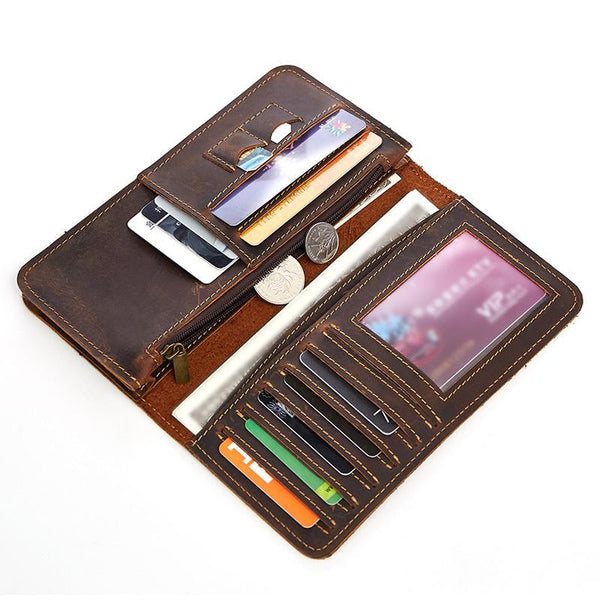 Vintage Coffee Mens Leather Long Wallet Bifold Long Wallets for Men - iwalletsmen