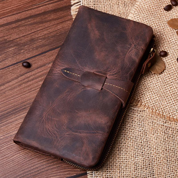 Vintage Coffee Cool Mens Leather Long Wallets Bifold Long Wallet for Men - iwalletsmen