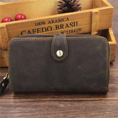 Vintage Coffee Mens Leather Cool Long Wallets Bifold Long Wallets for Men - iwalletsmen