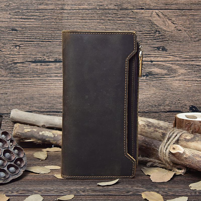 Vintage Leather Mens Cool Long Wallet Cool Bifold Long Wallet for Men - iwalletsmen