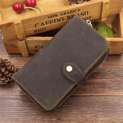 Vintage Coffee Mens Leather Cool Long Wallets Bifold Long Wallets for Men - iwalletsmen