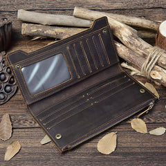 Vintage Leather Mens Cool Long Wallet Cool Bifold Long Wallet for Men - iwalletsmen