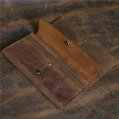 Vintage Leather Mens Long Wallet Bifold Coffee Long Wallet for Men - iwalletsmen