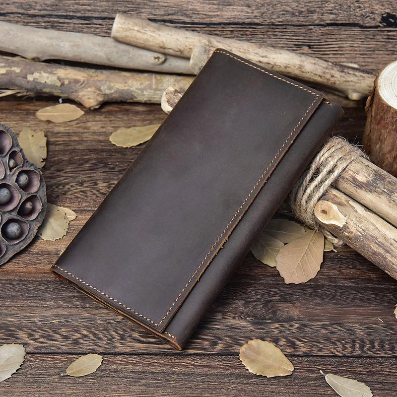 Vintage Leather Mens Long Wallet Bifold Coffee Long Wallet for Men - iwalletsmen